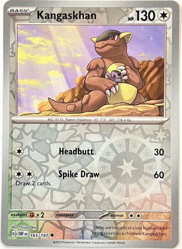 Kangaskhan reverse holo card front, Obsidian Flames 165/197