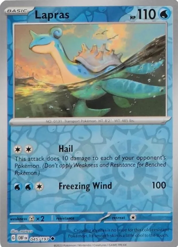 Lapras reverse holo card front, Obsidian Flames 45/197