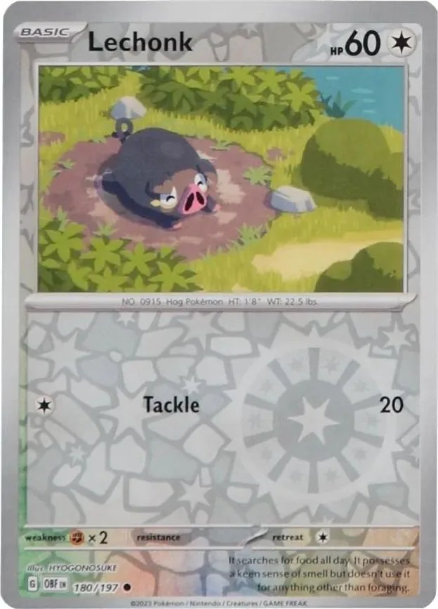Lechonk reverse holo card front, Obsidian Flames 180/197