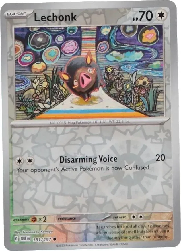 Lechonk reverse holo card front, Obsidian Flames 181/197