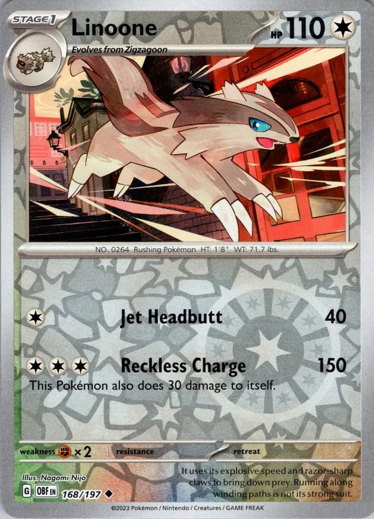 Linoone reverse holo card front, Obsidian Flames 168/197