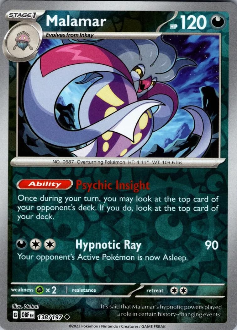 Malamar reverse holo card front, Obsidian Flames 138/197
