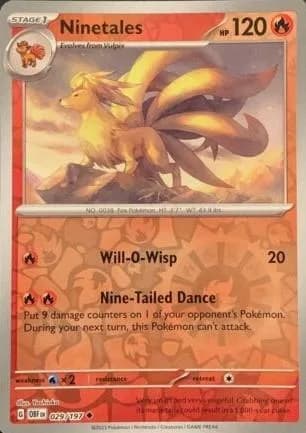 Ninetales reverse holo card front, Obsidian Flames 29/197