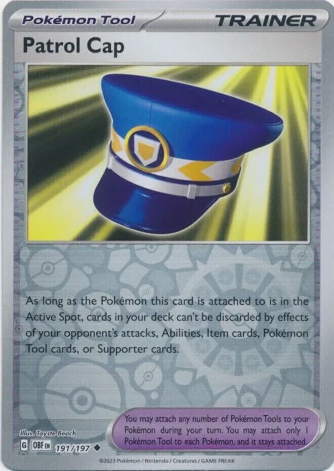 Patrol Cap reverse holo card front, Obsidian Flames 191/197