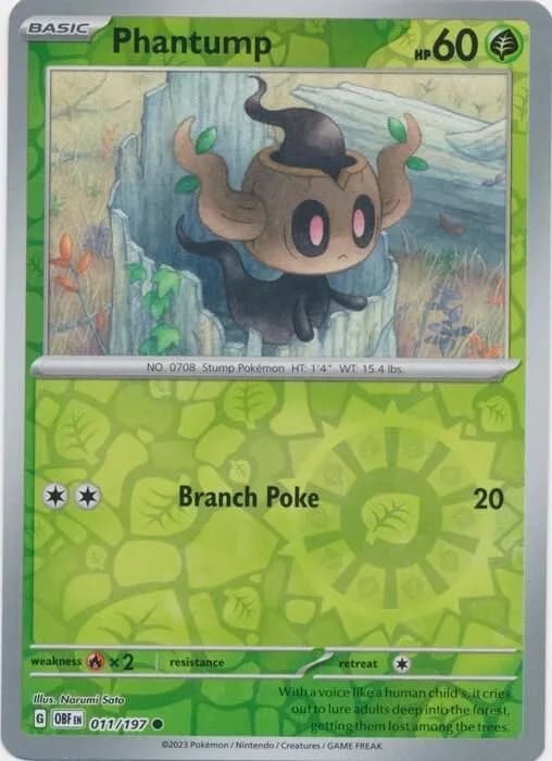 Phantump reverse holo card front, Obsidian Flames 11/197