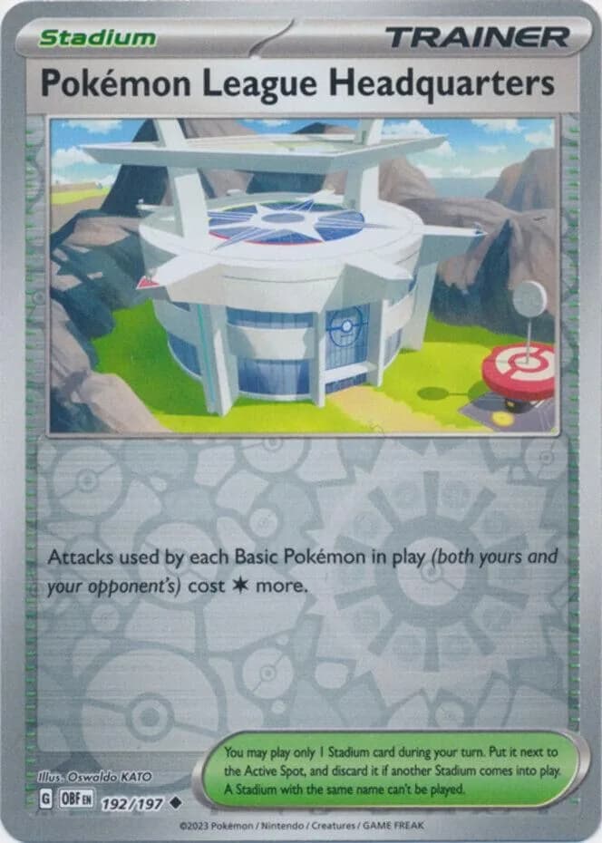 Pokémon League Headquarters reverse holo card front, Obsidian Flames 192/197