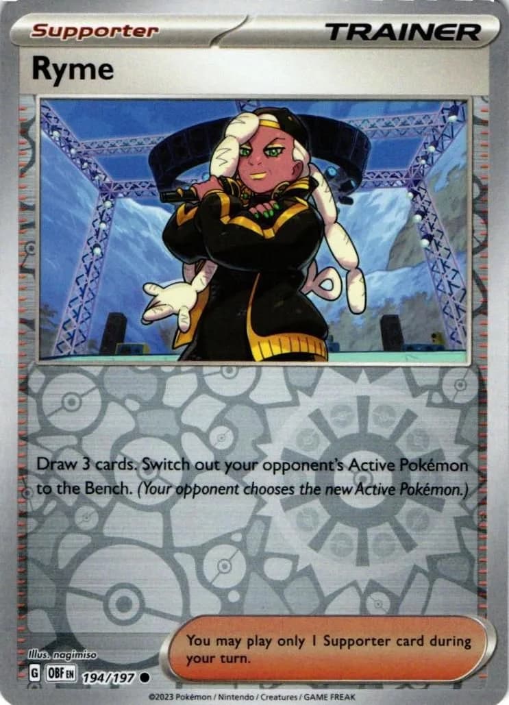 Ryme reverse holo card front, Obsidian Flames 194/197
