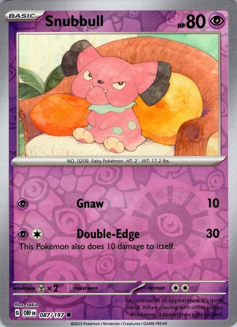 Snubbull reverse holo card front, Obsidian Flames 87/197