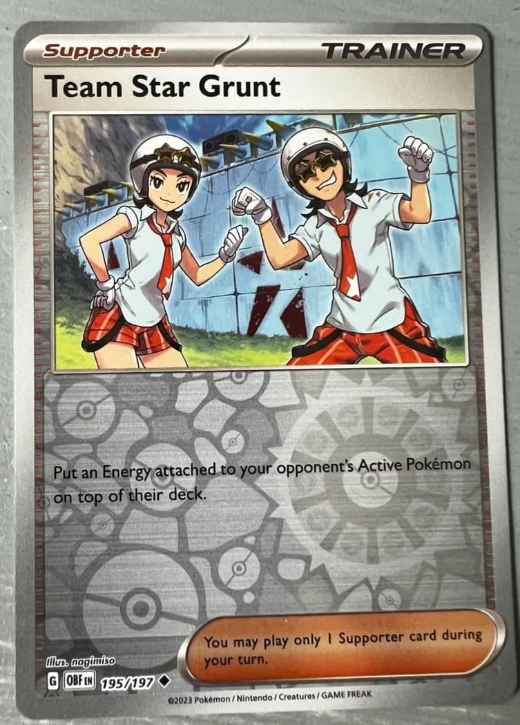 Team Star Grunt reverse holo card front, Obsidian Flames 195/197