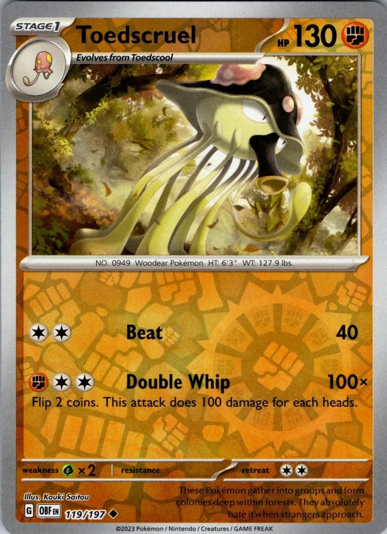 Toedscruel reverse holo card front, Obsidian Flames 119/197