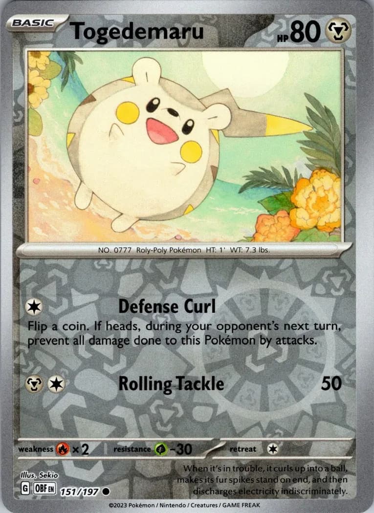 Togedemaru reverse holo card front, Obsidian Flames 151/197