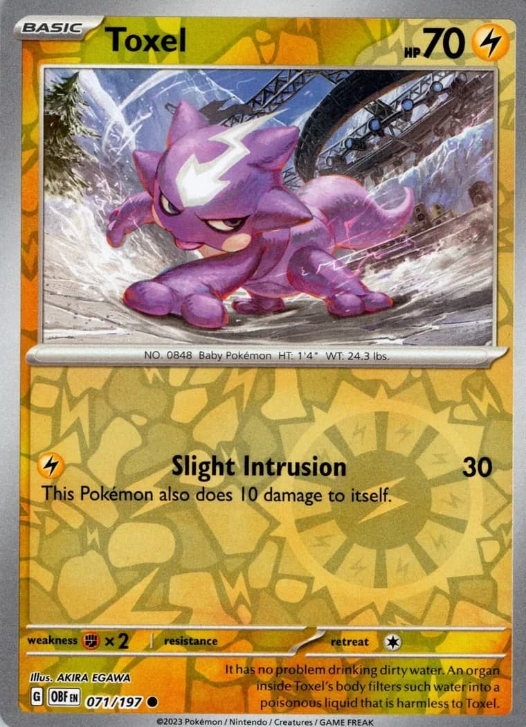 Toxel reverse holo card front, Obsidian Flames 71/197