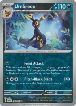 Umbreon reverse holo card front, Obsidian Flames 130/197
