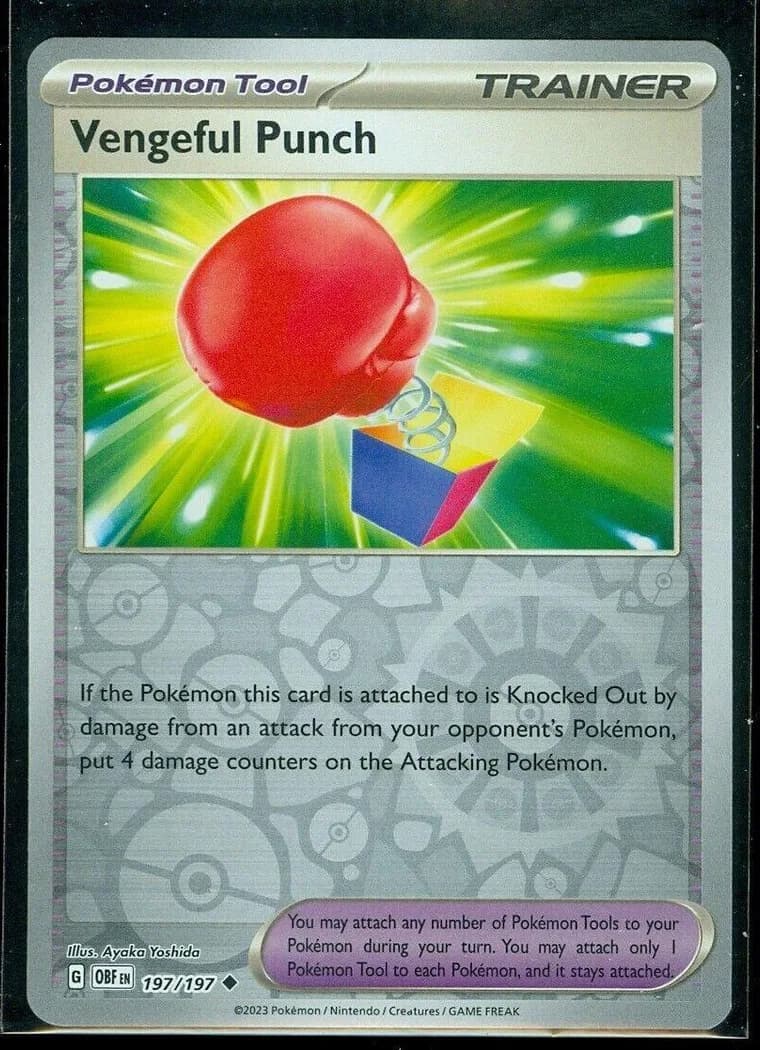 Vengeful Punch reverse holo card front, Obsidian Flames 197/197