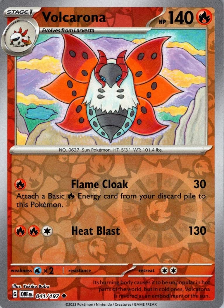 Volcarona reverse holo card front, Obsidian Flames 41/197