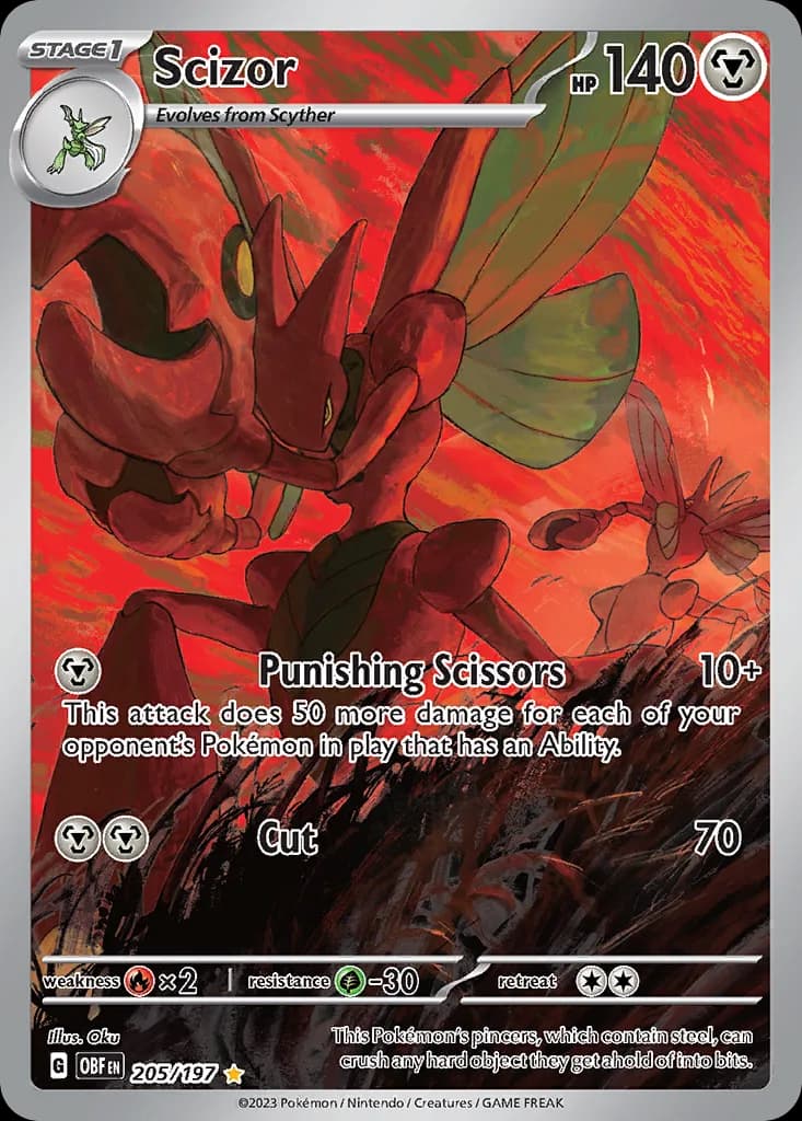 Scizor card front, Obsidian Flames 205/197