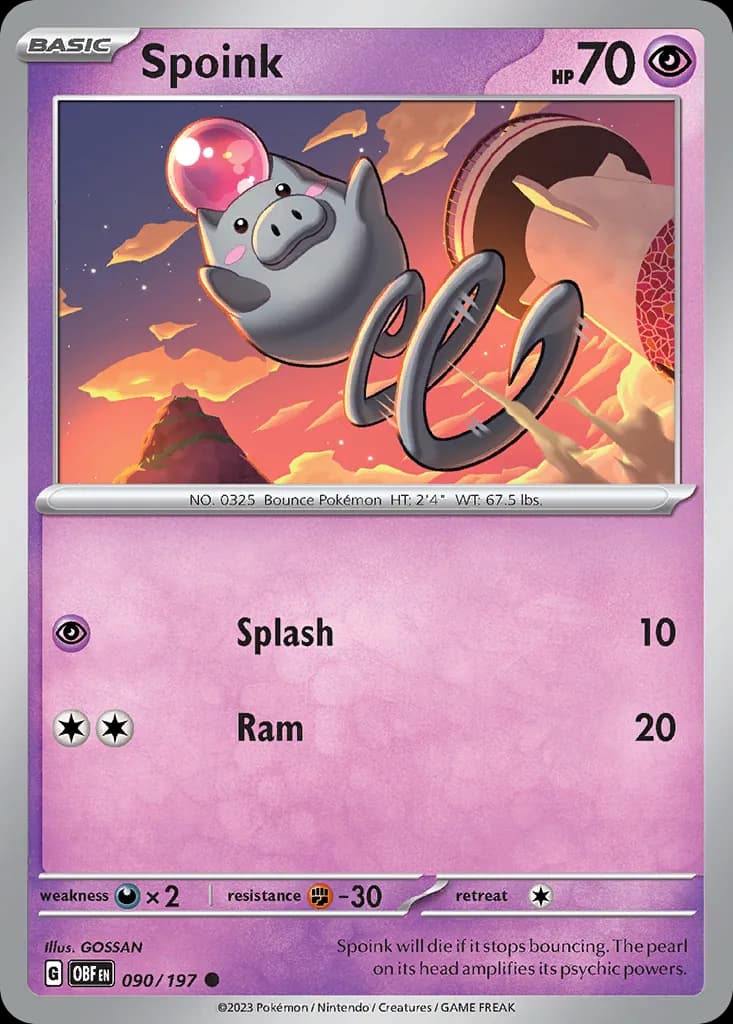 Obsidian Flames Spoink card front, 90/197