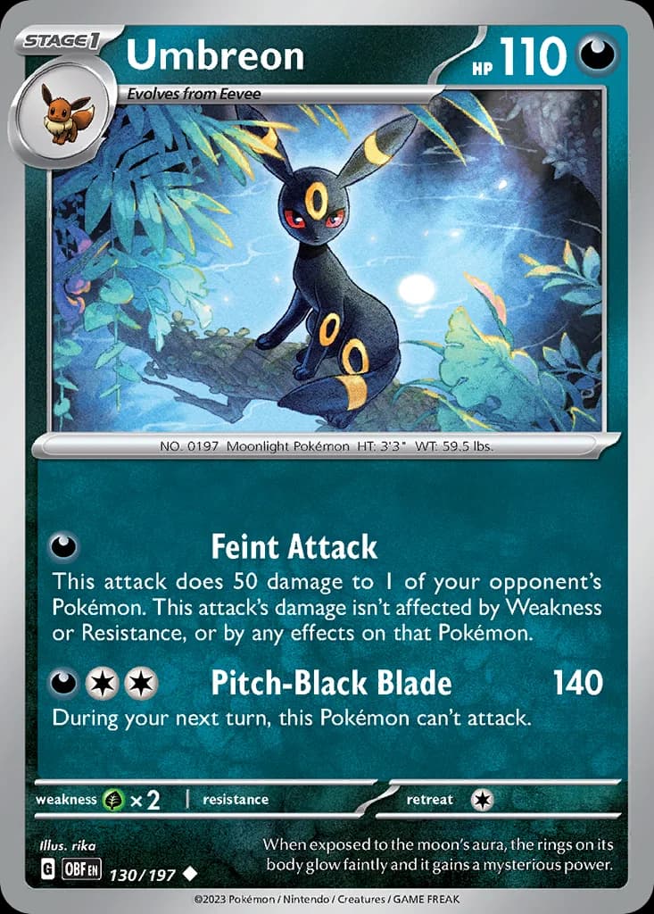 Obsidian Flames Umbreon card front, 130/197