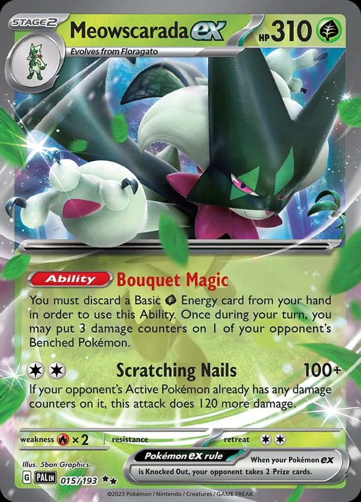 Paldea Evolved Meowscarada ex card front, 15/193