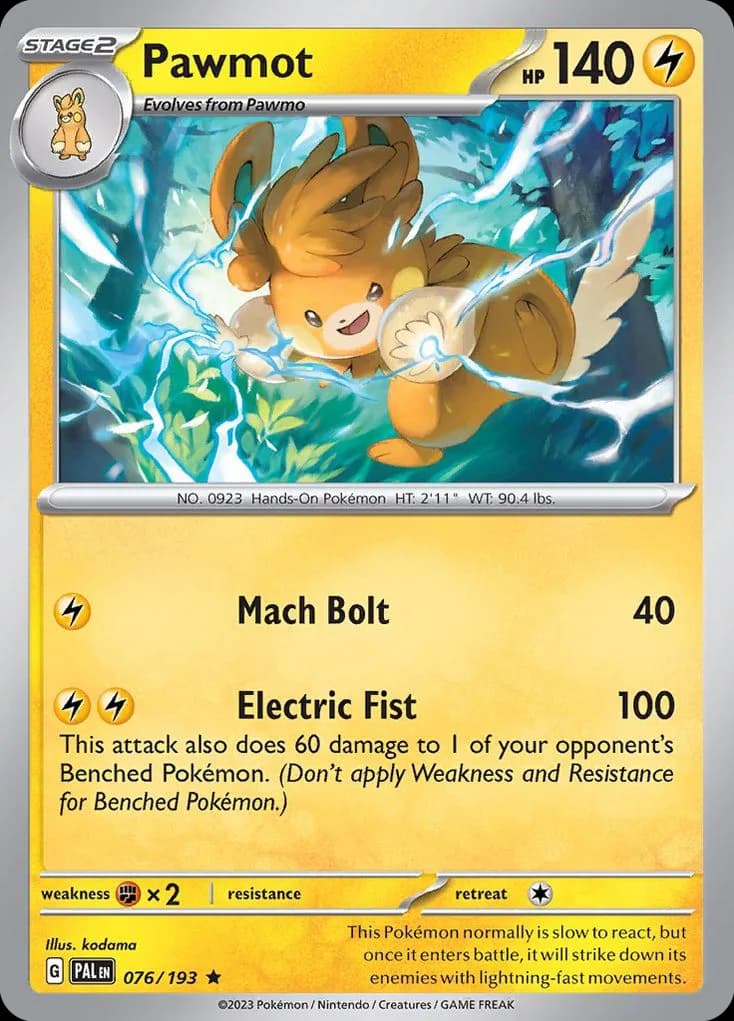 Paldea Evolved Pawmot card front, 76/193