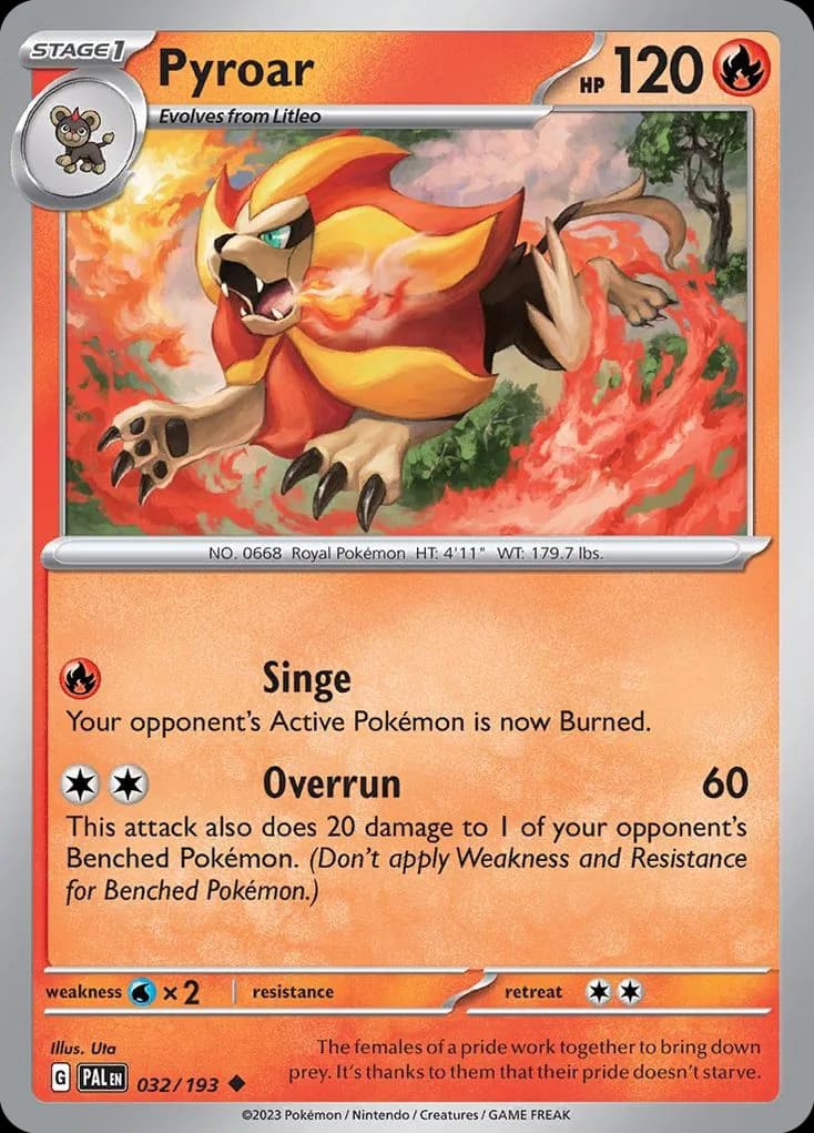 Paldea Evolved Pyroar card front, 32/193