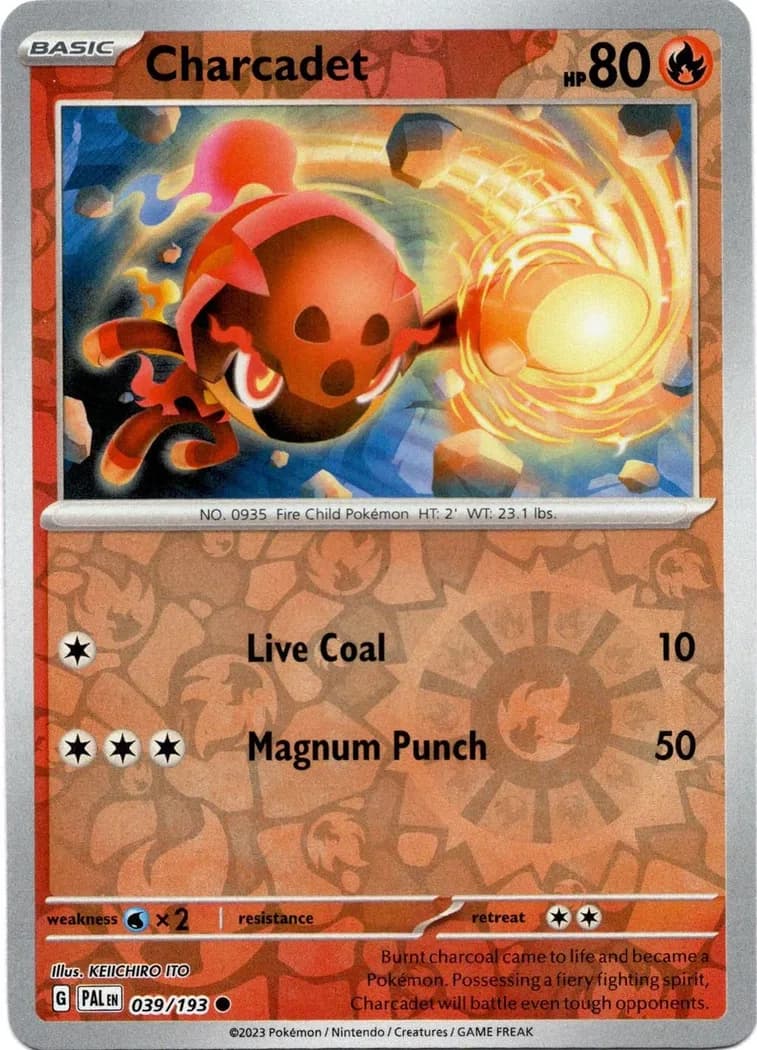 Charcadet reverse holo card front, Paldea Evolved 39/193