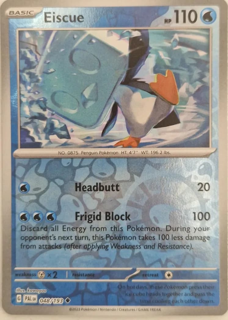 Eiscue reverse holo card front, Paldea Evolved 48/193