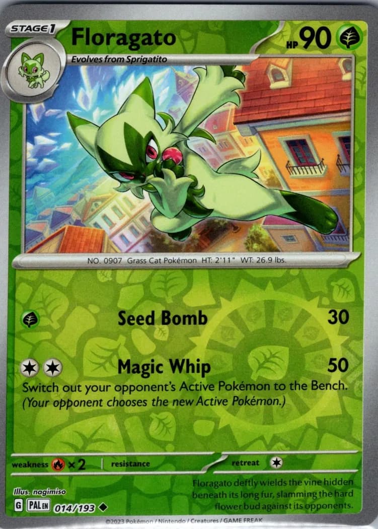 Floragato reverse holo card front, Paldea Evolved 14/193