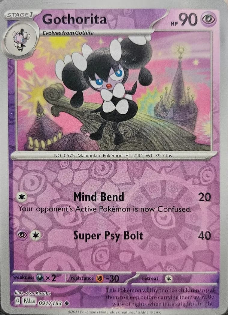 Gothorita reverse holo card front, Paldea Evolved 91/193