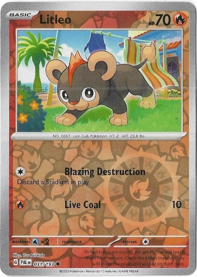 Litleo reverse holo card front, Paldea Evolved 31/193