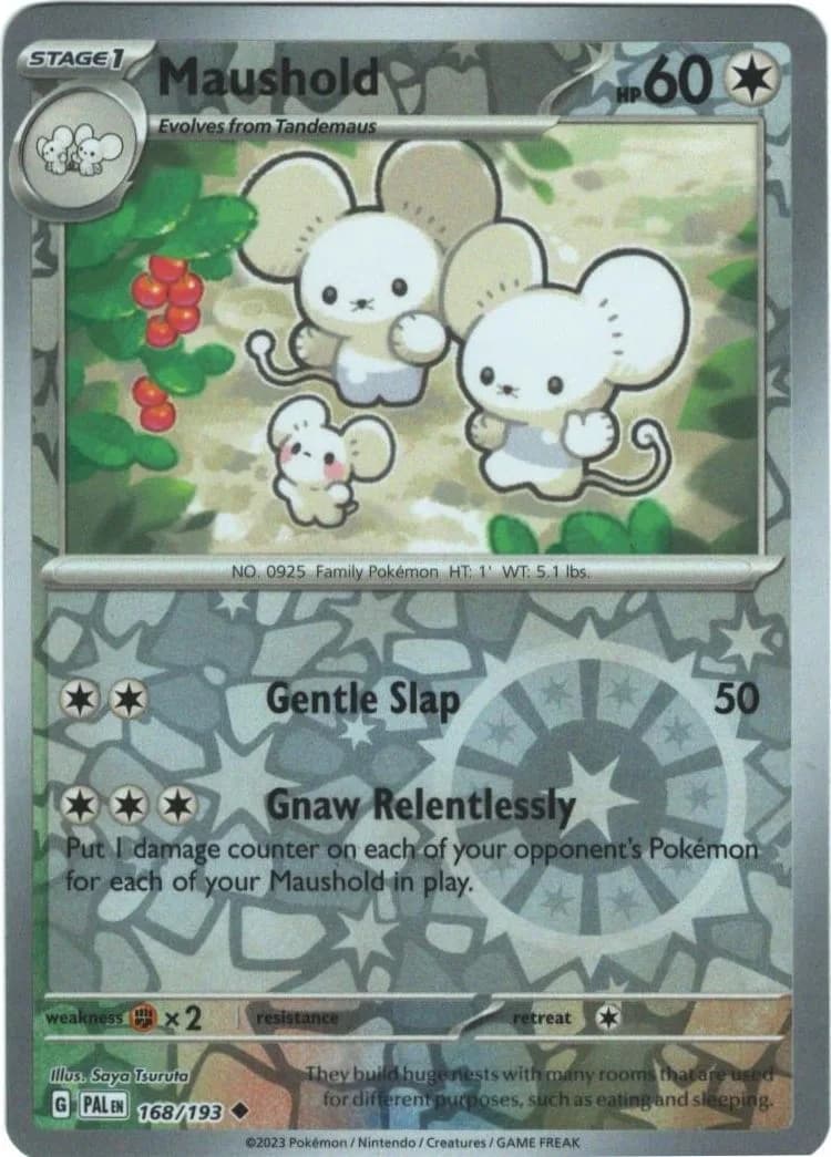 Maushold reverse holo card front, Paldea Evolved 168/193
