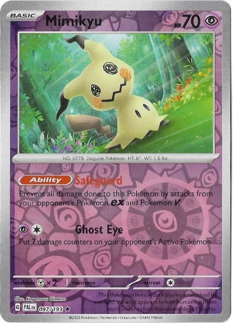 Mimikyu reverse holo card front, Paldea Evolved 97/193