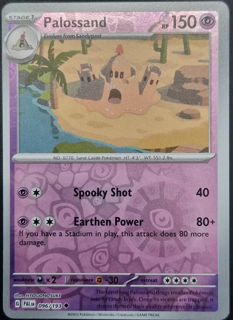 Palossand reverse holo card front, Paldea Evolved 96/193