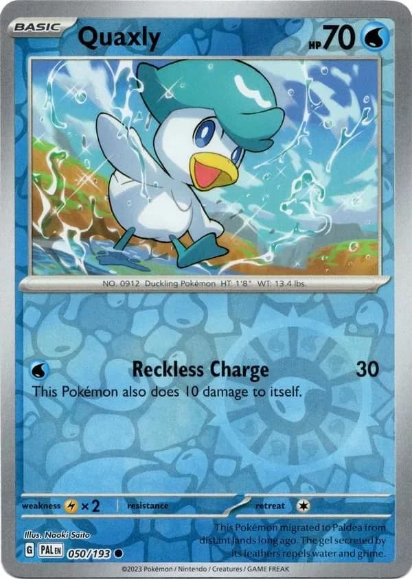 Quaxly reverse holo card front, Paldea Evolved 50/193