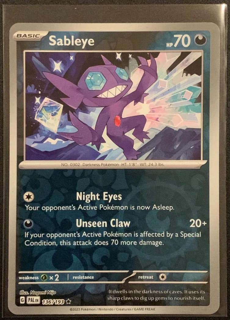 Sableye reverse holo card front, Paldea Evolved 136/193