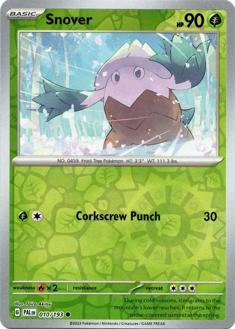 Snover reverse holo card front, Paldea Evolved 10/193