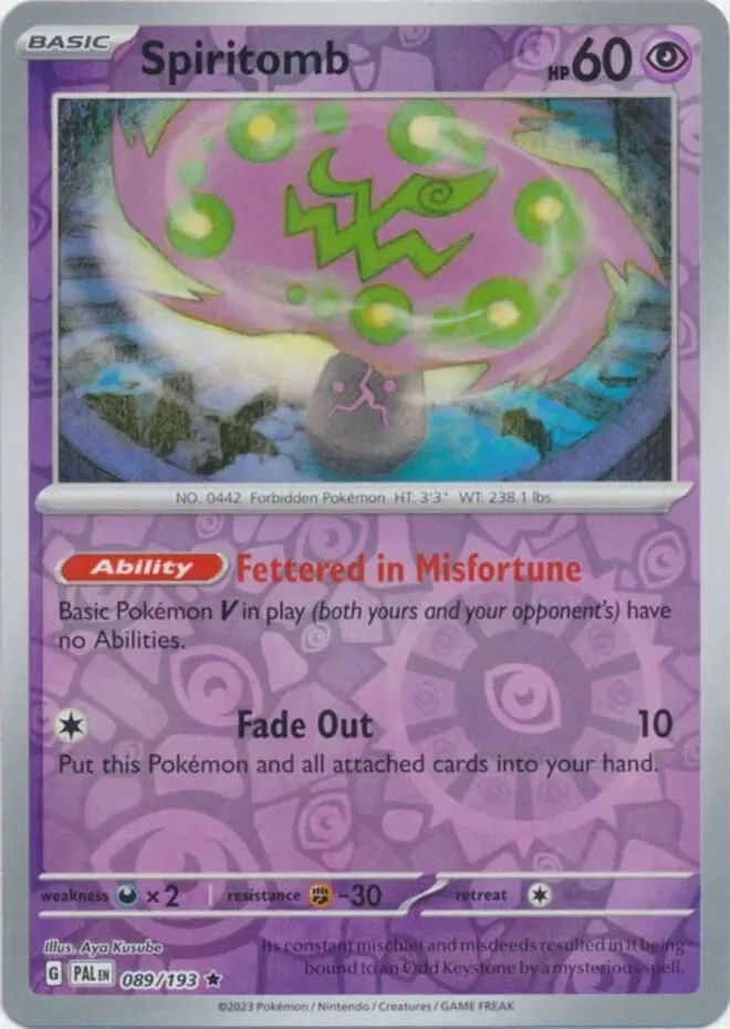 Spiritomb reverse holo card front, Paldea Evolved 89/193