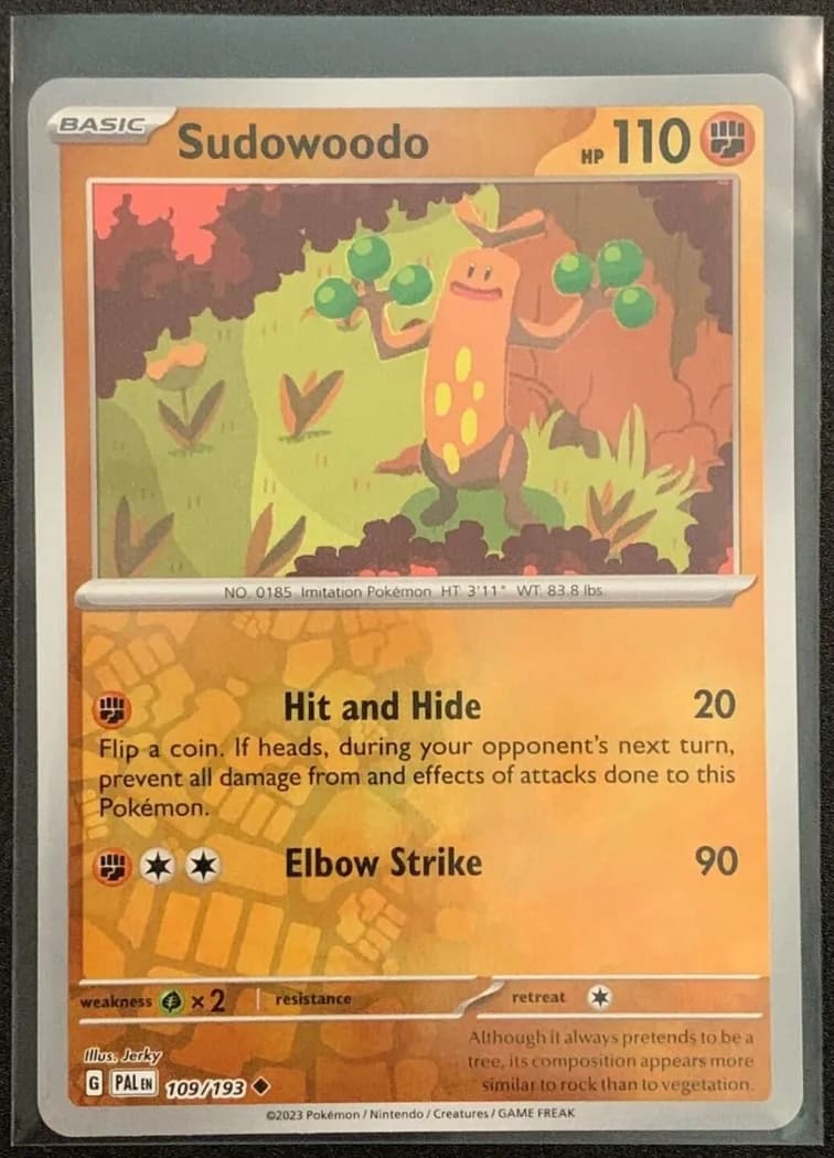 Sudowoodo reverse holo card front, Paldea Evolved 109/193