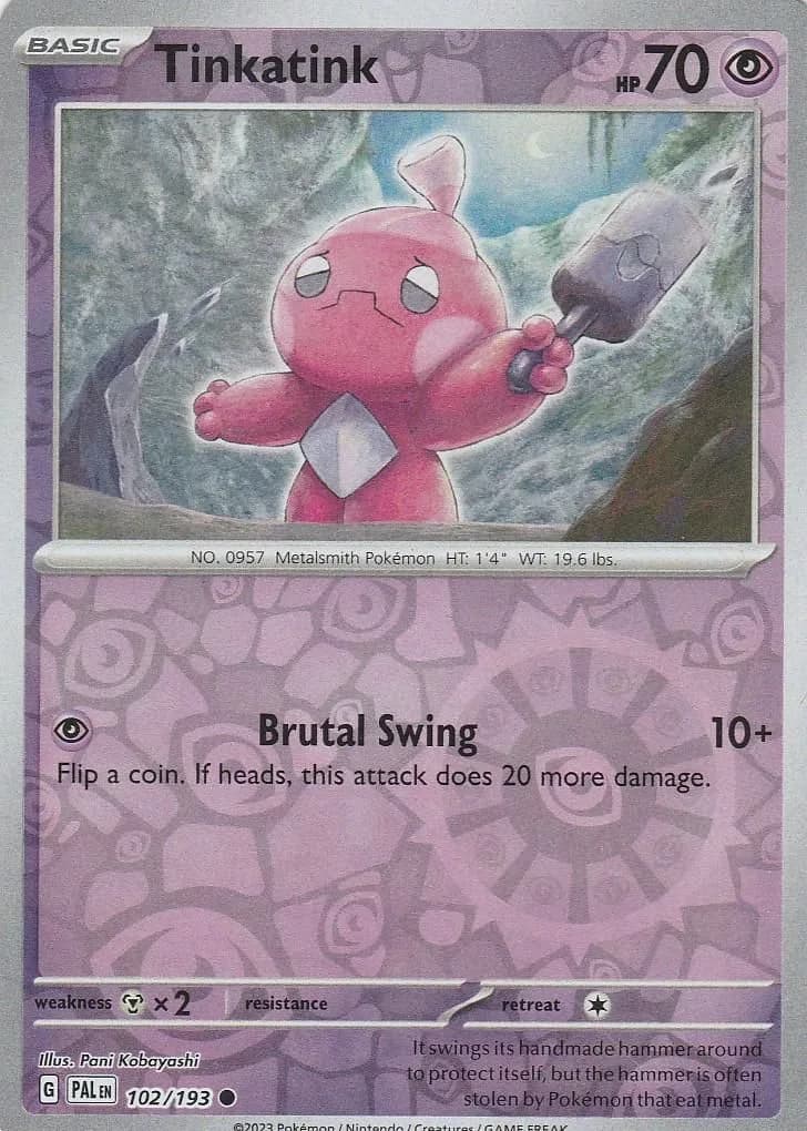 Tinkatink reverse holo card front, Paldea Evolved 102/193