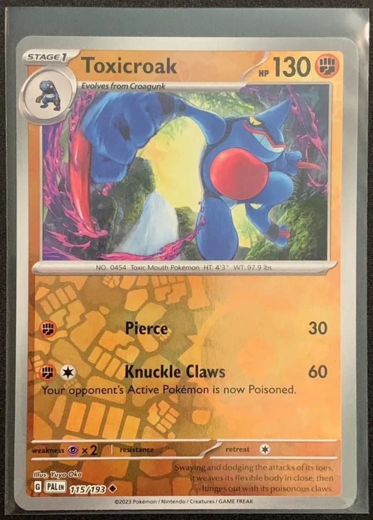 Toxicroak reverse holo card front, Paldea Evolved 115/193