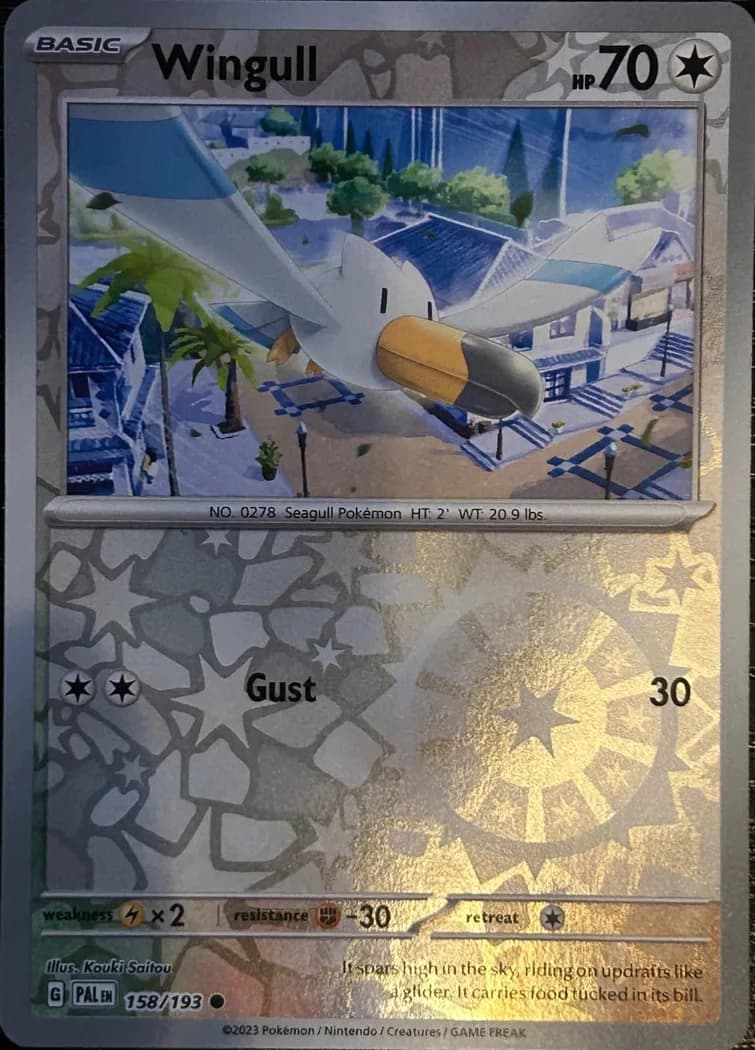 Wingull reverse holo card front, Paldea Evolved 158/193