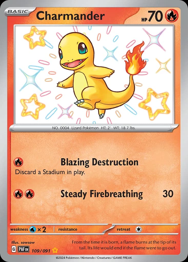 Paldean Fates Charmander card front, 109/91