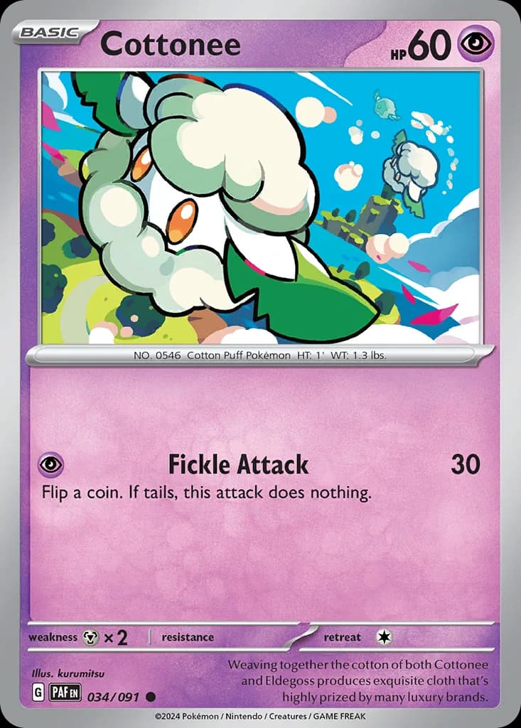 Paldean Fates Cottonee card front, 34/91