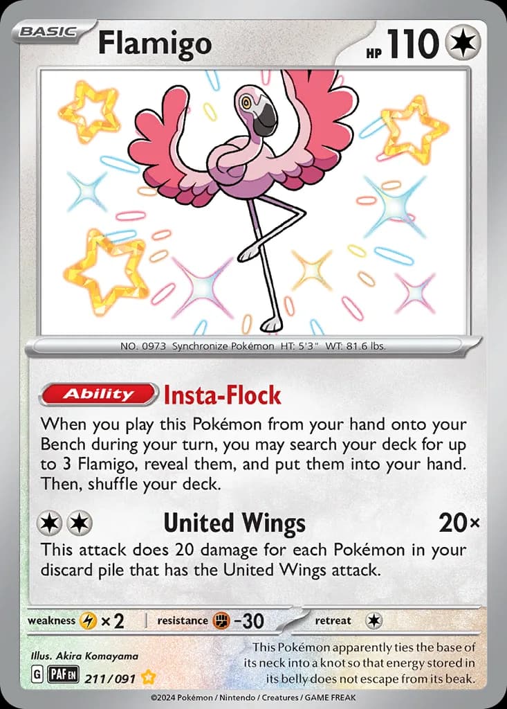 Paldean Fates Flamigo card front, 211/91