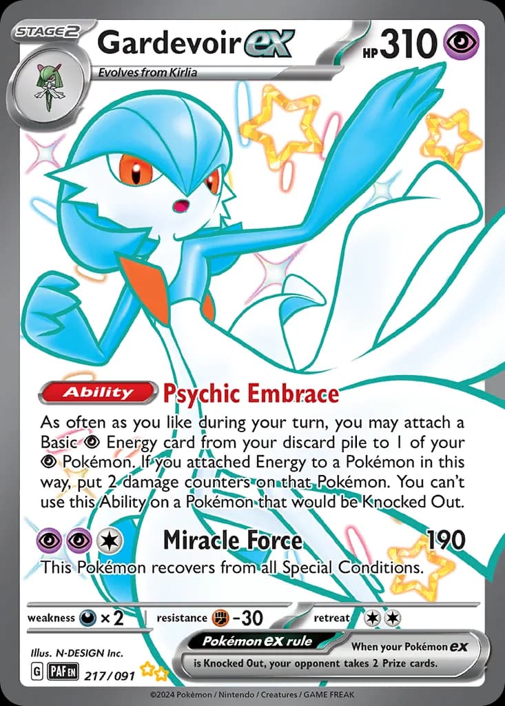 Gardevoir ex card front, Paldean Fates 217/91