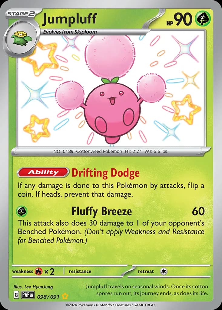 Paldean Fates Jumpluff card front, 98/91