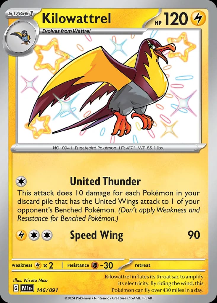 Paldean Fates Kilowattrel card front, 146/91