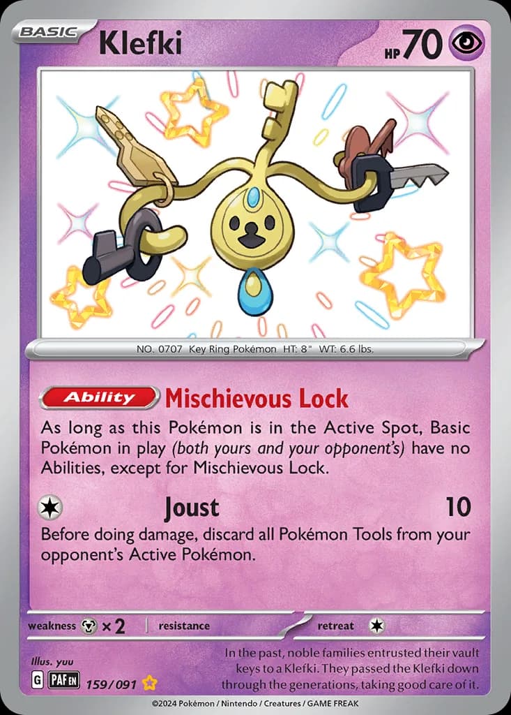 Paldean Fates Klefki card front, 159/91