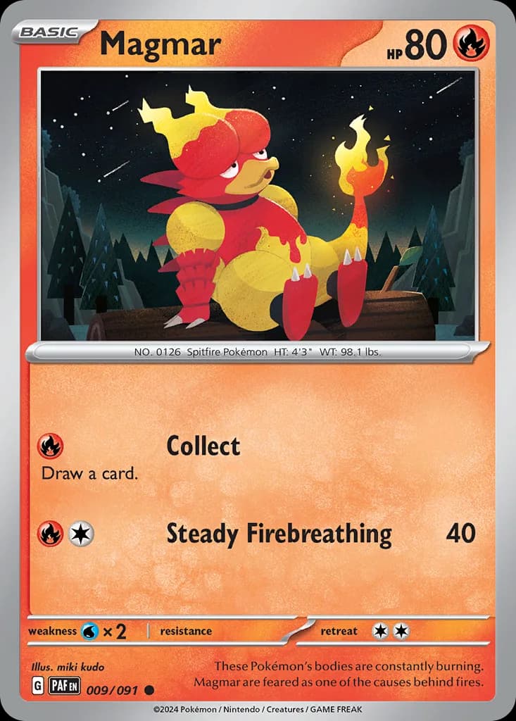 Paldean Fates Magmar card front, 9/91