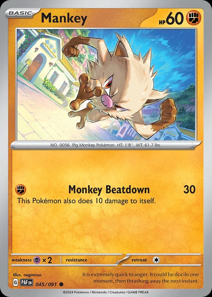 Paldean Fates Mankey card front, 45/91